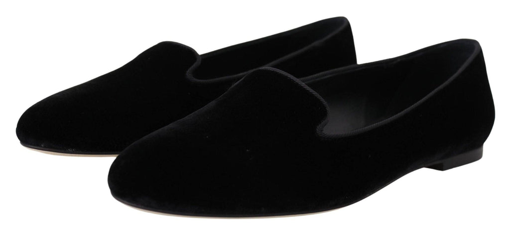 Chaussures décontractées en velours noir Dolce & Gabbana, mocassins slip-on élégants et confortables pour femme.