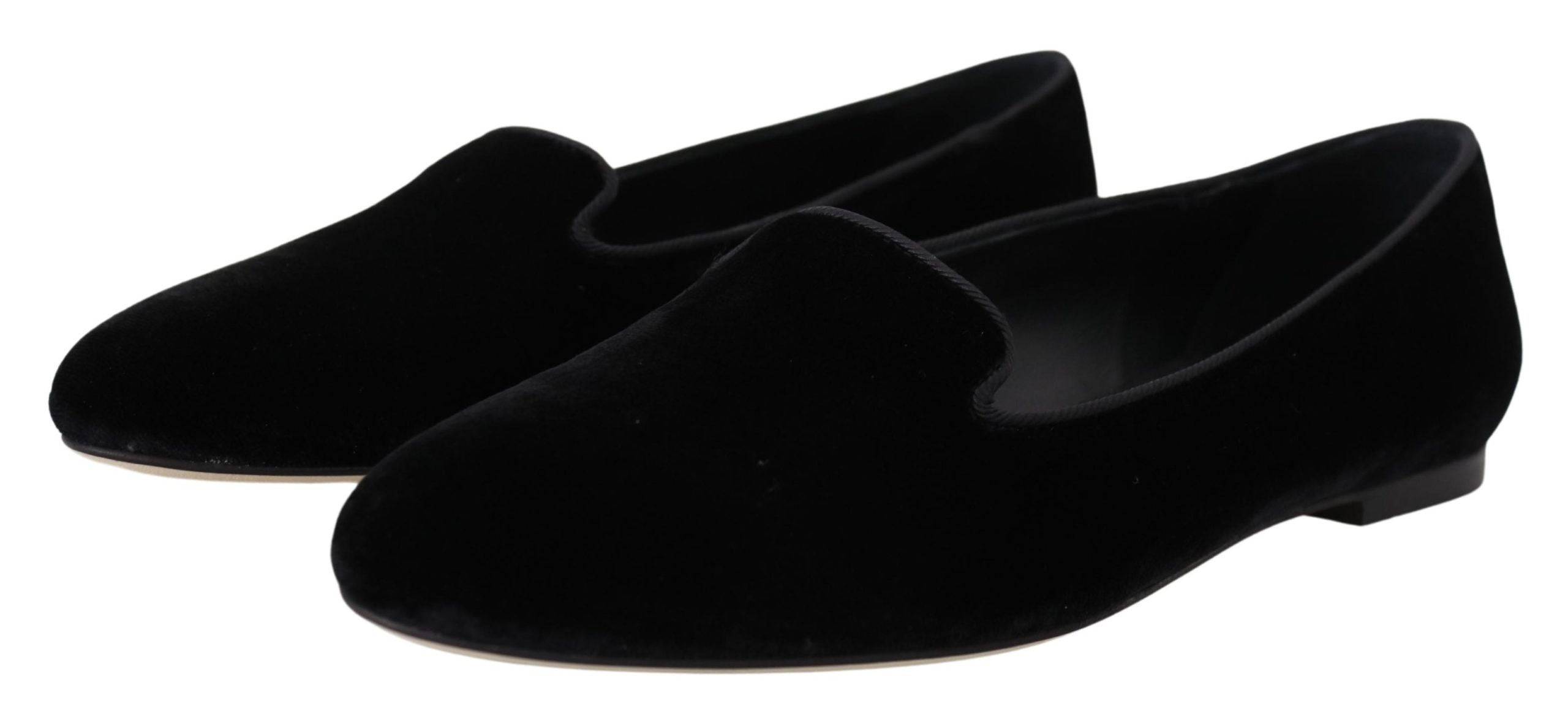 Chaussures décontractées en velours noir Dolce & Gabbana, mocassins slip-on élégants et confortables pour femme.