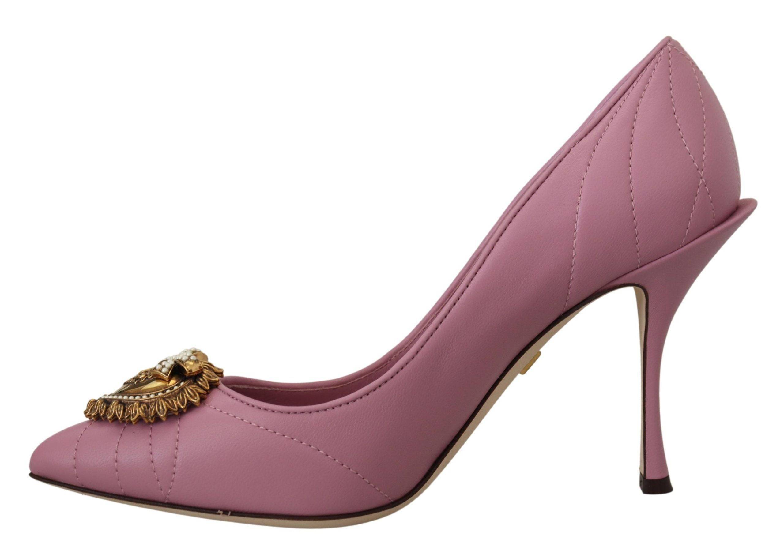 Escarpins en cuir rose Dolce & Gabbana Heart DEVOTION avec motif en forme de cœur, chaussures élégantes pour femme.