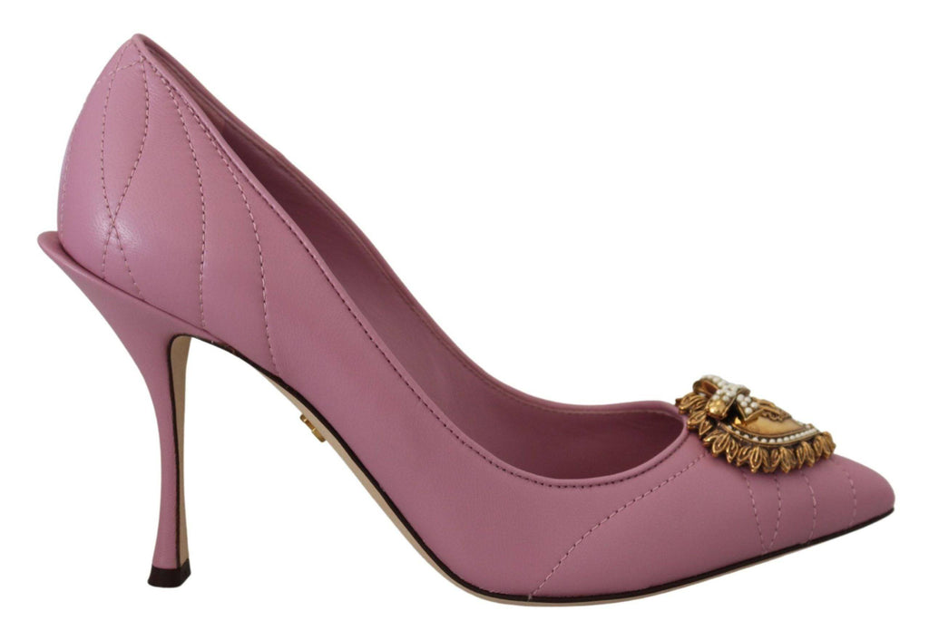 Escarpins en cuir rose Dolce & Gabbana Devotion avec cœur en forme de cœur, chaussures élégantes pour femmes