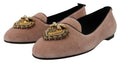 Chaussures Dolce & Gabbana en velours rose, slippers plates, mocassins élégants pour femmes.
