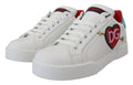 Chaussures sneakers en cuir blanc Dolce & Gabbana Portofino avec logo en cœur, détails élégants et design moderne.