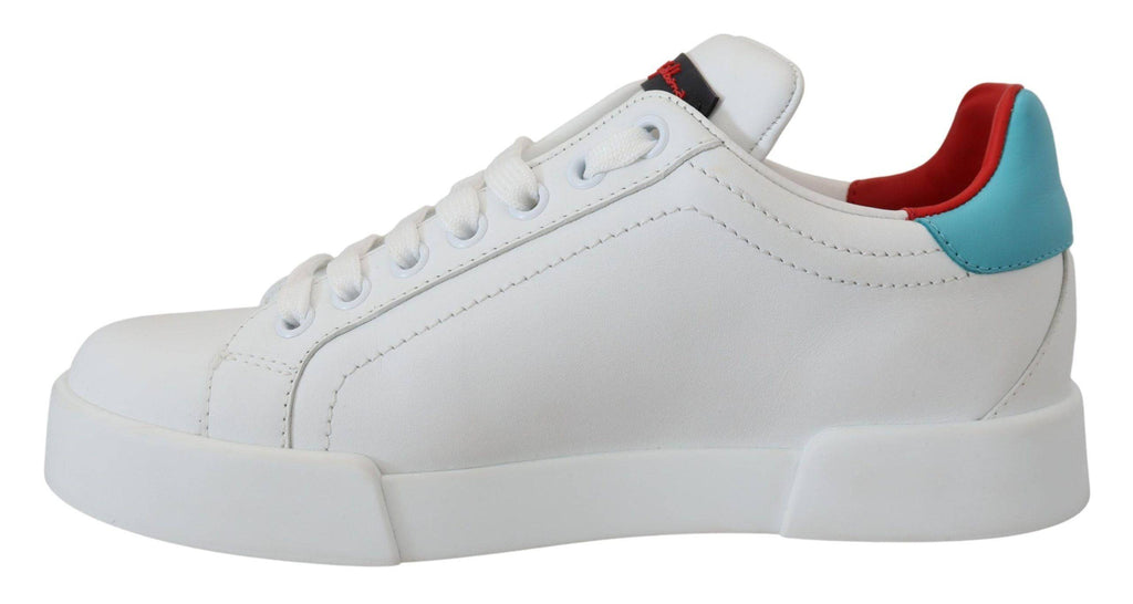 Chaussures sneakers en cuir blanc Dolce & Gabbana Portofino avec logo en cœur, design élégant et moderne.