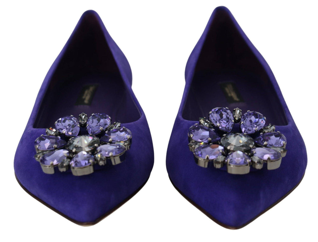 Chaussures mocassins en daim violet Dolce & Gabbana avec cristaux, chaussures plates élégantes pour femmes.