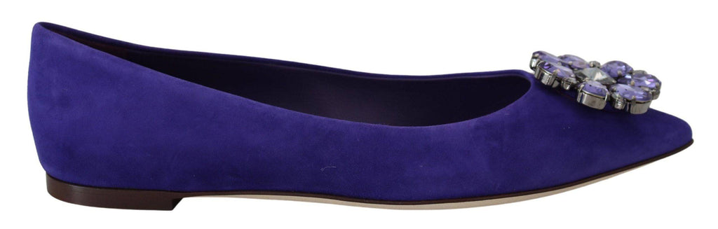 Chaussures basses en daim violet Dolce & Gabbana avec cristaux, loafers élégants pour femmes.