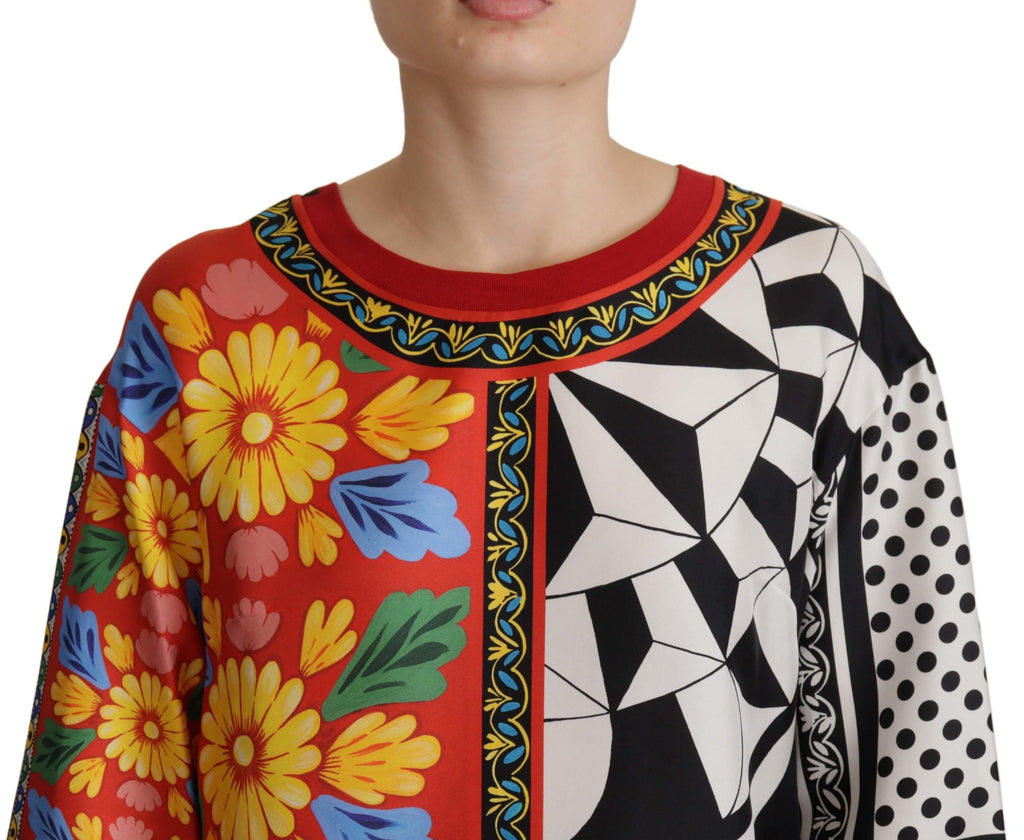 Chemise longue à manches longues Dolce & Gabbana, imprimé baroque multicolore, style décontracté et élégant.
