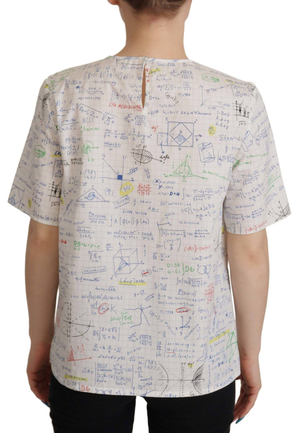 Top blanc en coton à manches courtes avec imprimé algèbre de Dolce & Gabbana, style élégant et décontracté.