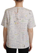 Top blanc en coton à manches courtes avec imprimé algèbre de Dolce & Gabbana, style élégant et décontracté.
