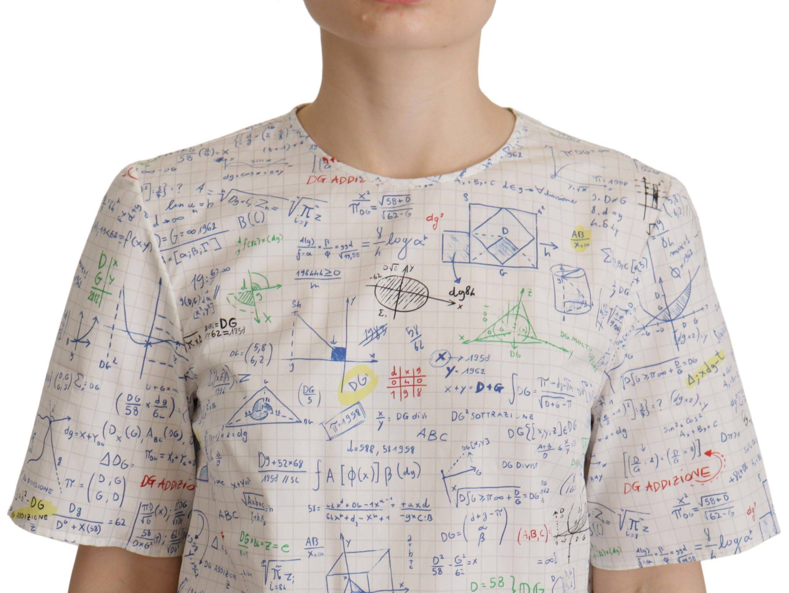 T-shirt blanc en coton avec imprimé algèbre de Dolce & Gabbana, manches courtes et style décontracté.