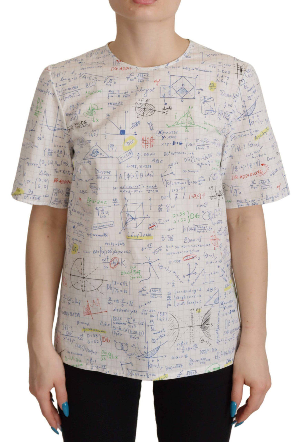 T-shirt blanc en coton avec imprimé algèbre de Dolce & Gabbana, manches courtes et design moderne.