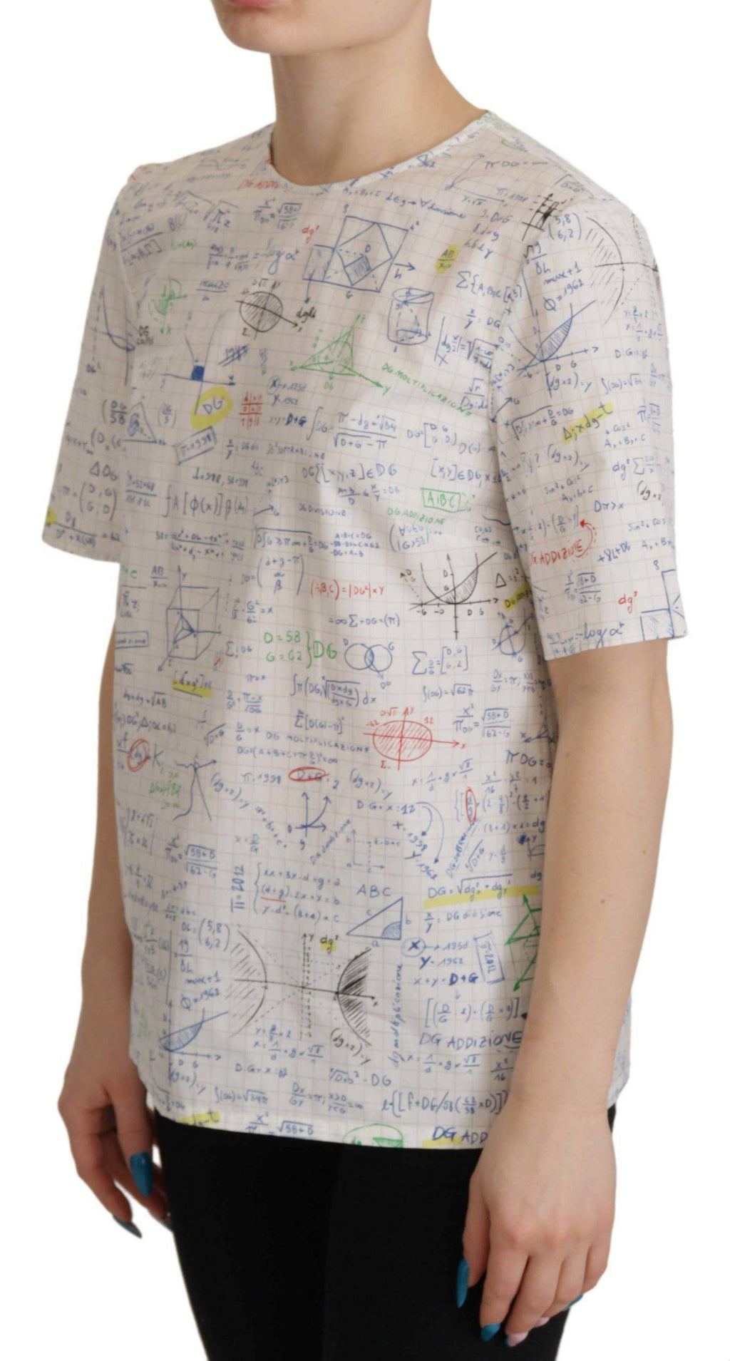 T-shirt blanc Dolce & Gabbana en coton avec imprimé Algebra à manches courtes et design élégant.