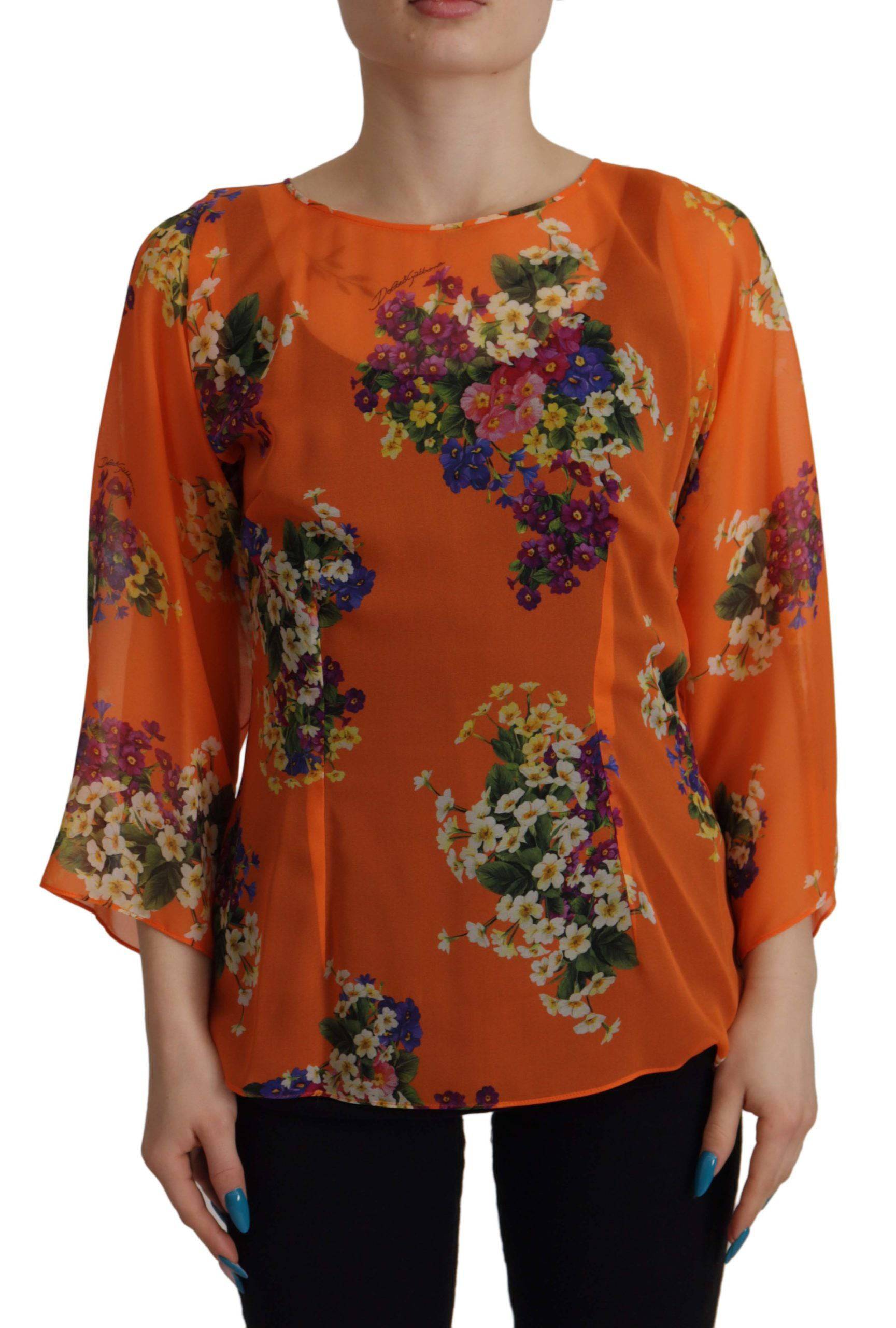 Chemise à manches longues Dolce & Gabbana avec imprimé floral orange, tissu léger et coupe élégante.
