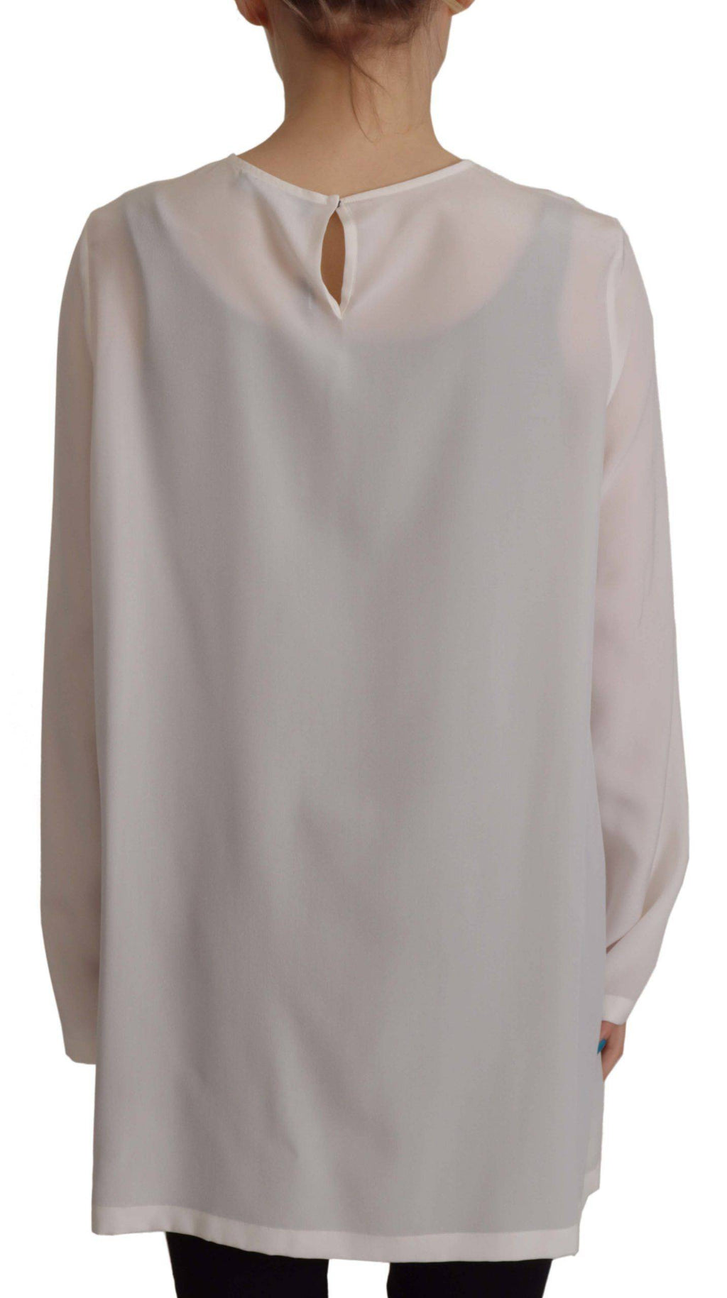 Blouse blanche en soie Dolce & Gabbana avec logo DG brodé, manches longues et style élégant.
