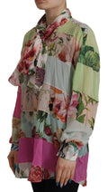 Chemise Dolce & Gabbana à col ascot avec motif floral multicolore en patchwork.