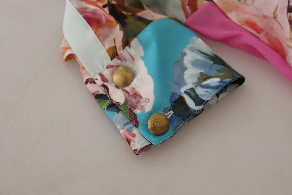Chemise Dolce & Gabbana à col ascot avec patchwork floral multicolore, style élégant et coloré.