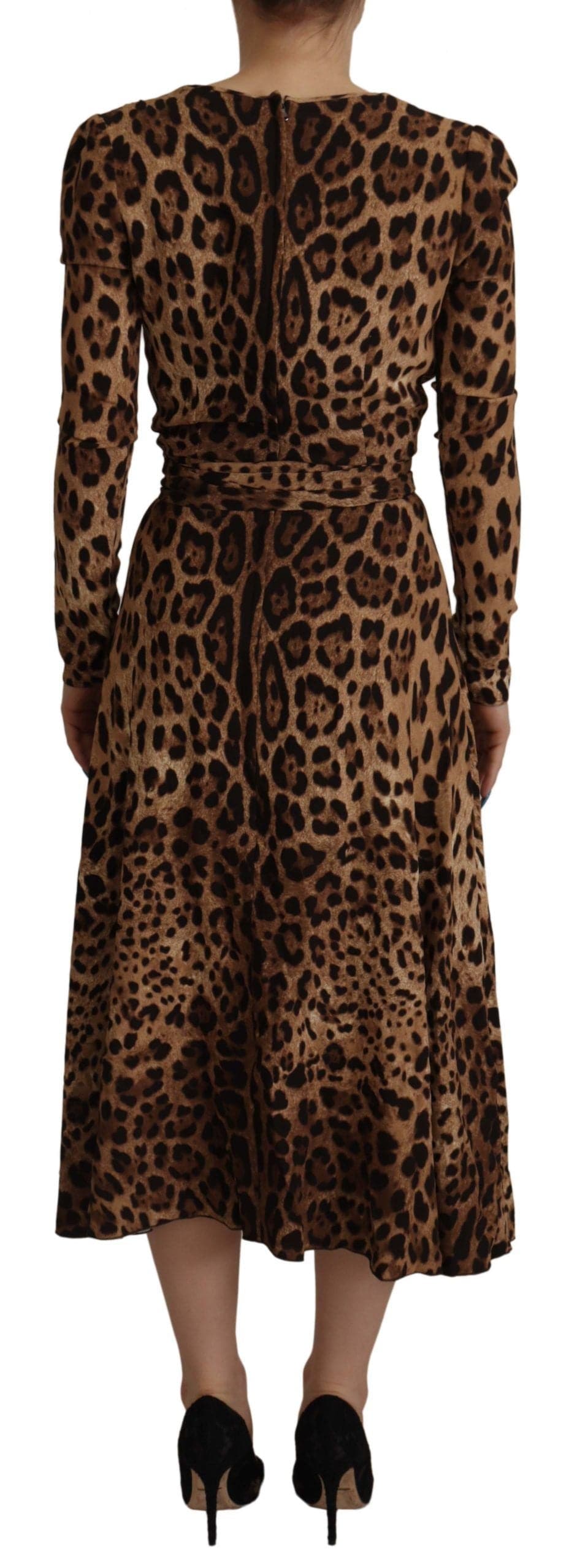 Robe longue en viscose Dolce & Gabbana à imprimé léopard marron, coupe wrap et style A-line.