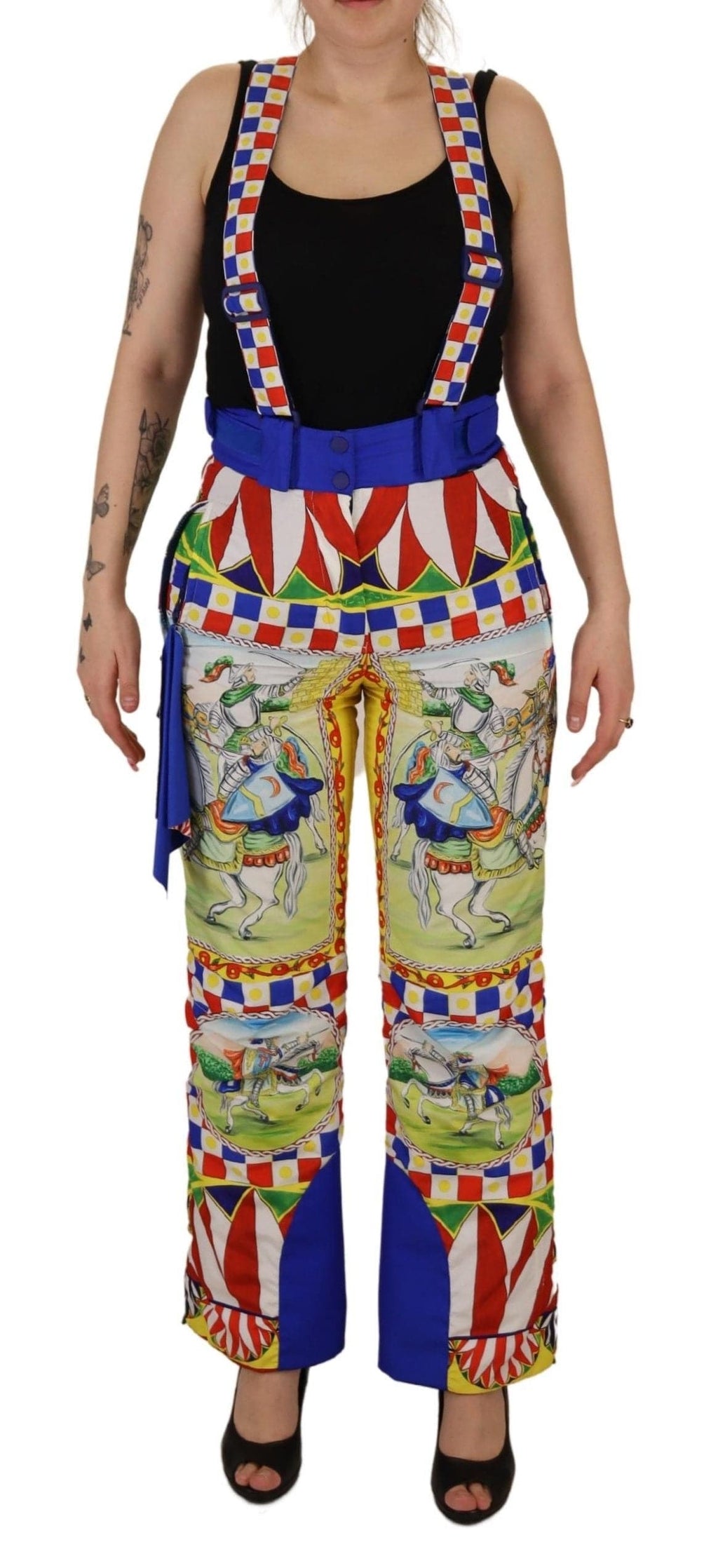 Pantalon de ski imprimé multicolore Dolce & Gabbana, style neige, tissu chaud et élégant, adapté pour l'hiver.