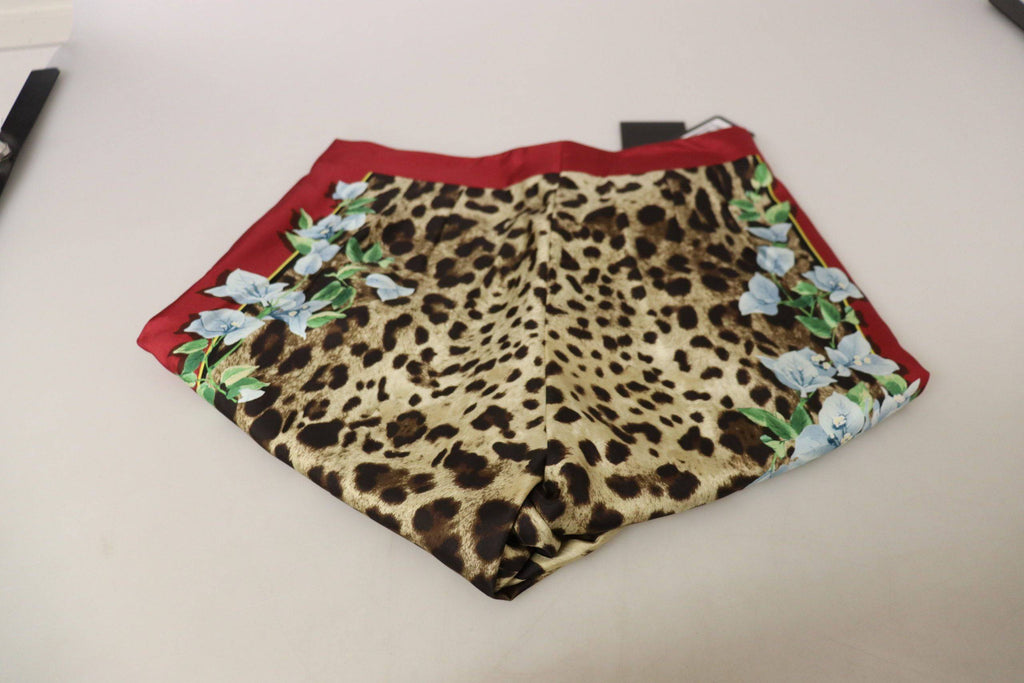 Pantalon Dolce & Gabbana à motif léopard multicolore et flore, taille moyenne, tissu léger.