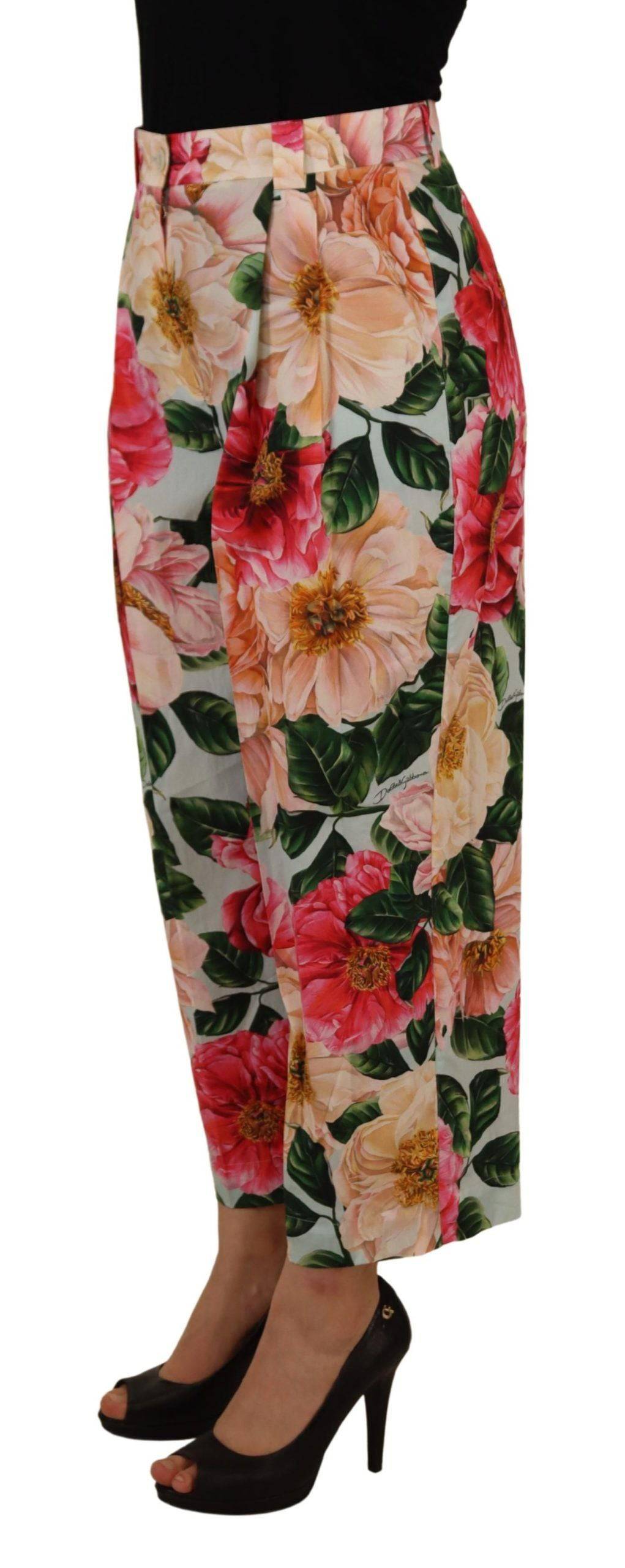 Pantalon cropped à taille haute Dolce & Gabbana à imprimé floral multicolore, style élégant et tendance.