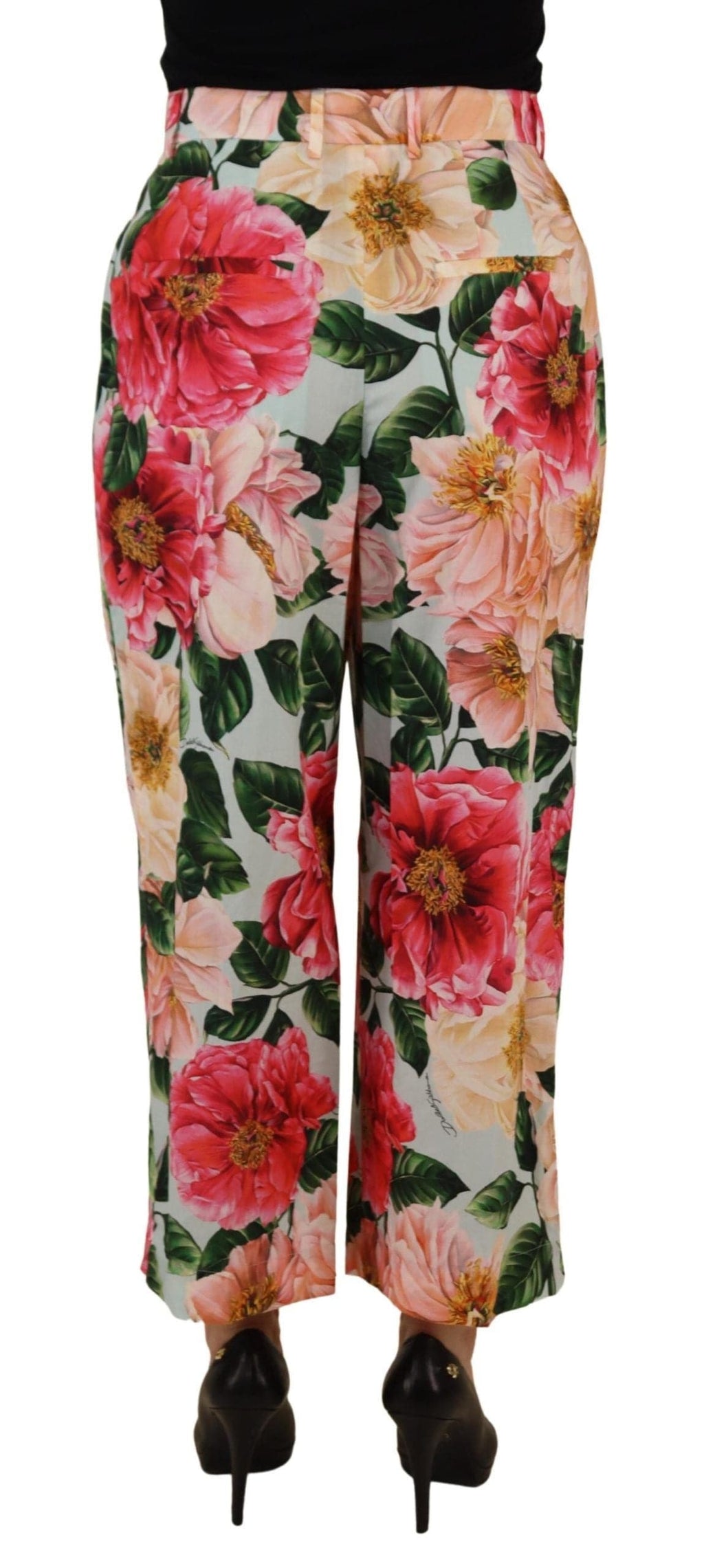Pantalon cropped Dolce & Gabbana à taille haute avec imprimé floral multicolore, style chic et tendance.