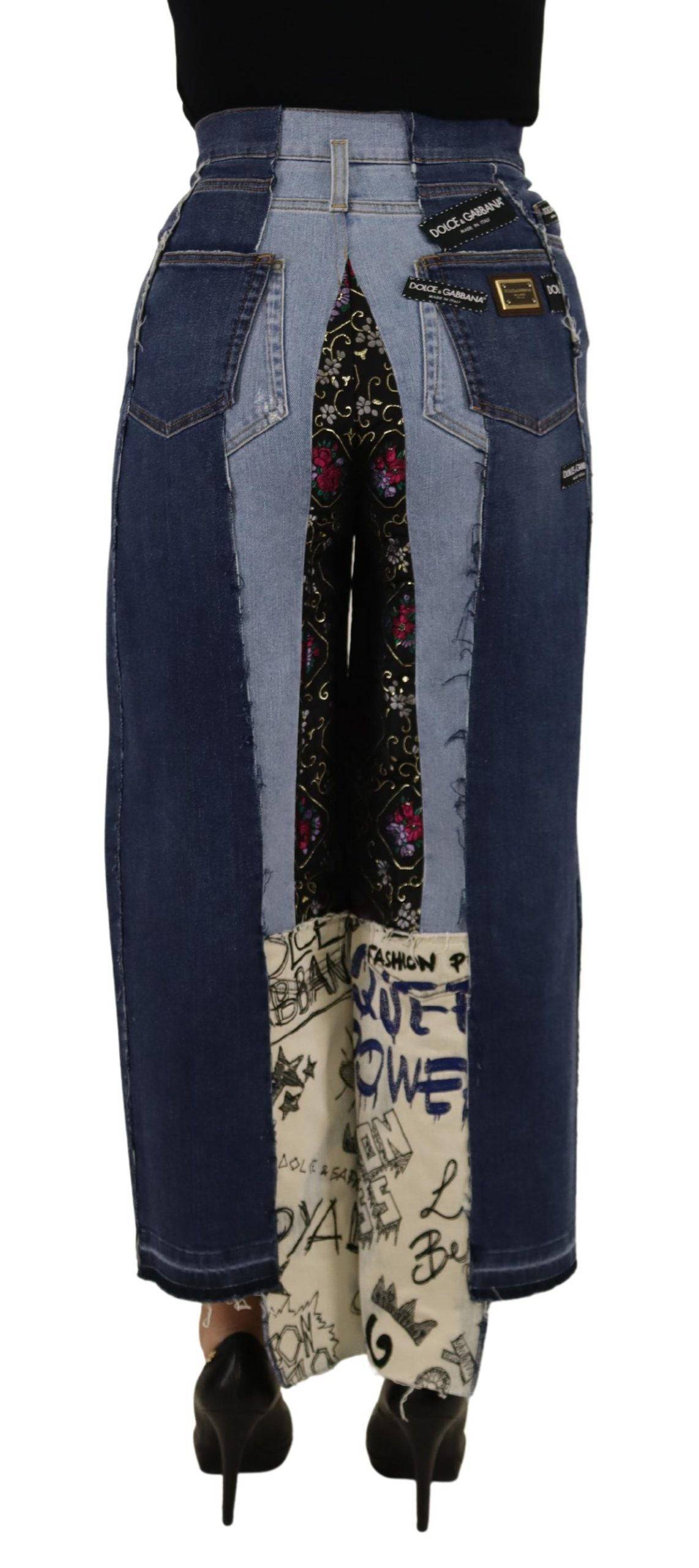 Pantalon en jean large à patchworks multicolores de Dolce & Gabbana, style mode avec détails colorés et coupe ample.