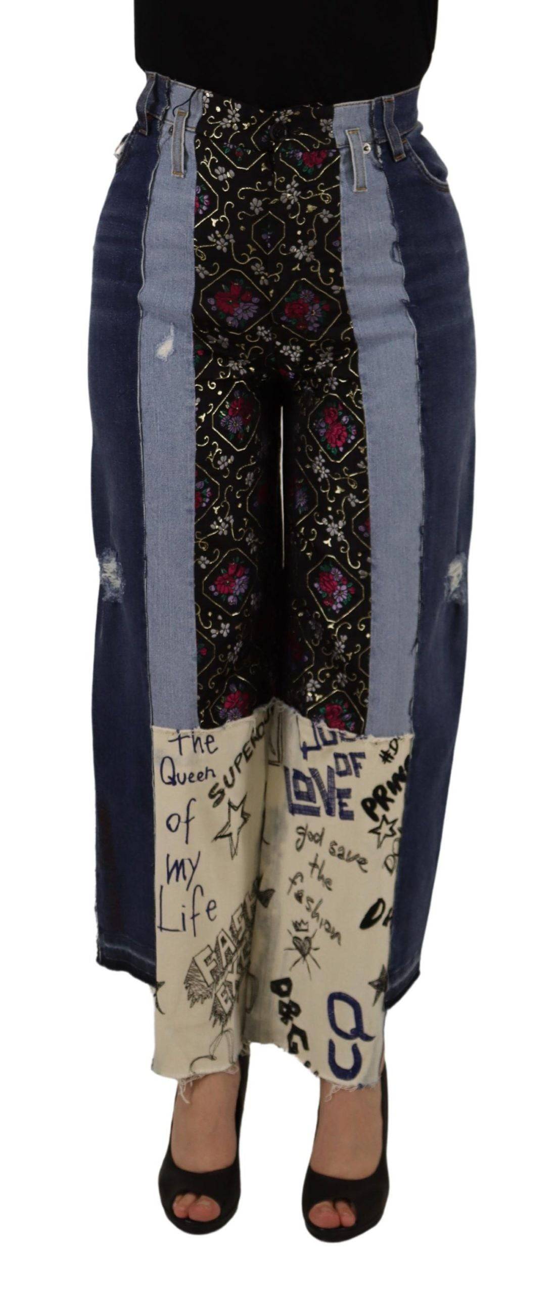 Pantalon en jean large à patchwork multicolore de Dolce & Gabbana, style mode avec détails colorés et coupe décontractée.