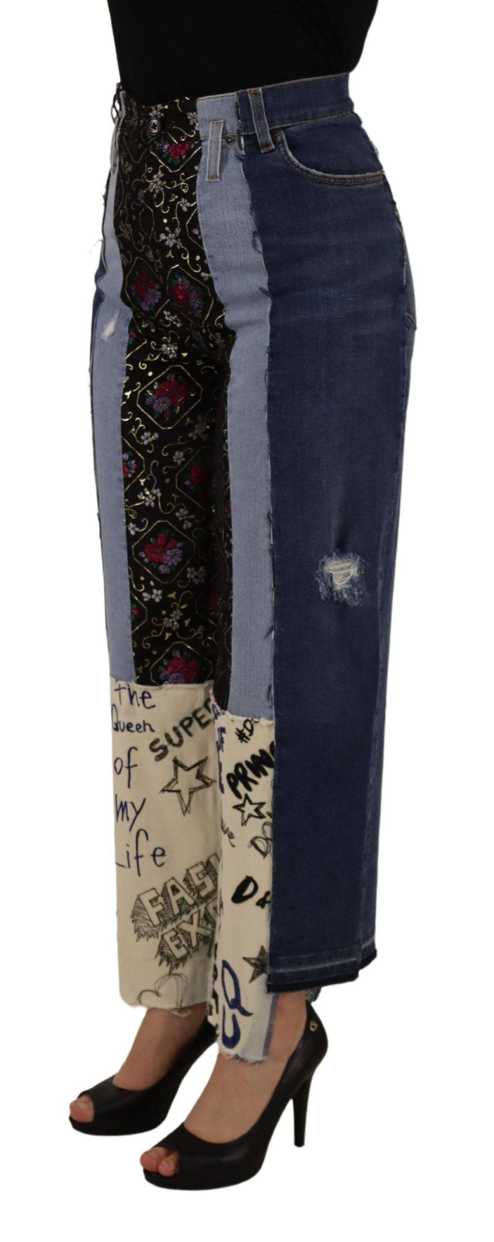 Pantalon en jean large Dolce & Gabbana à patchwork multicolore, style fashion avec détails tendance et coupe ample.