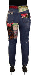 Jeans en denim à taille haute Dolce & Gabbana avec patchwork bleu, mode élégante et tendance, visible sur l'image.