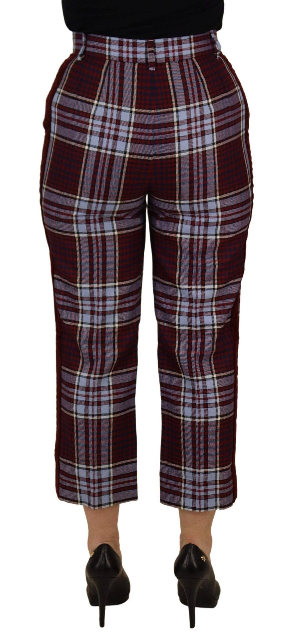 Pantalon cropped à taille haute Dolce & Gabbana à carreaux gris, style élégant et tendance pour femme.