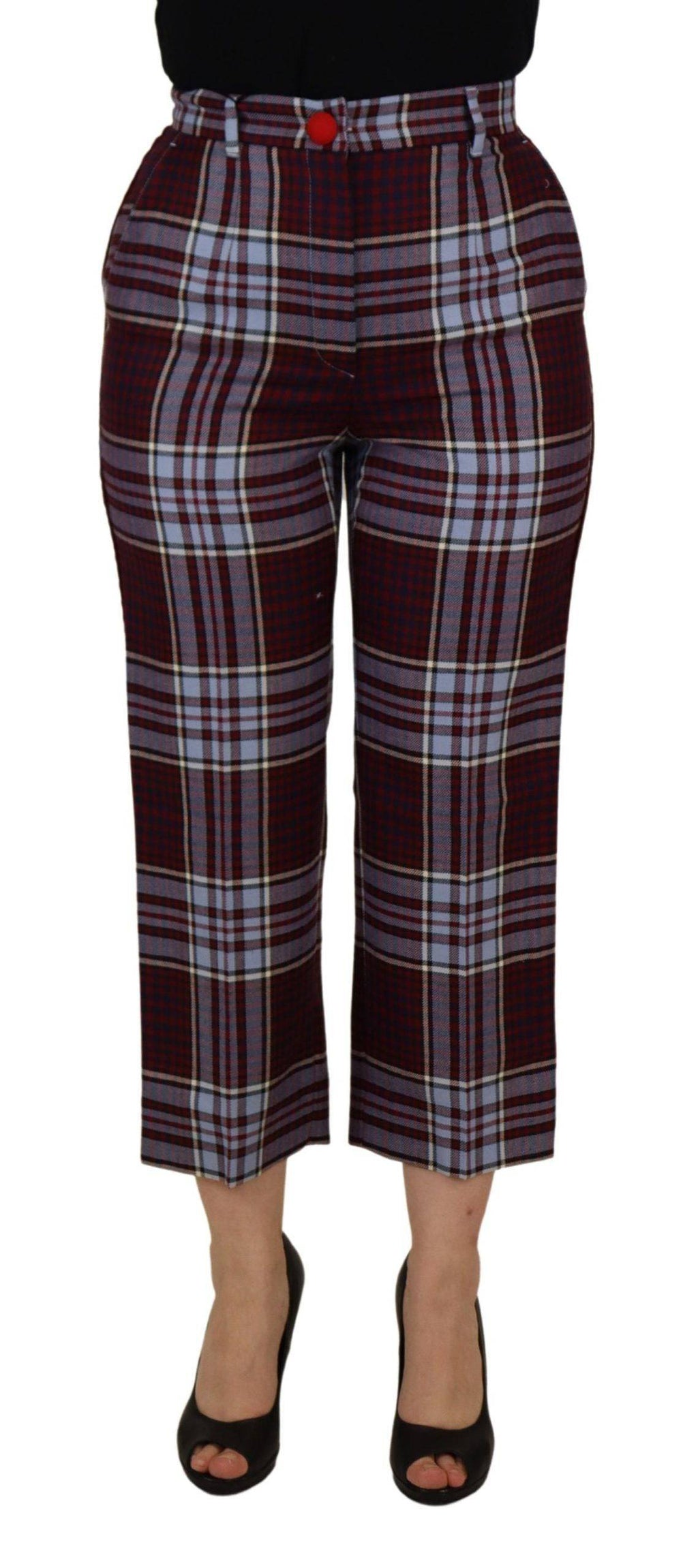 Pantalon cropped à taille haute à carreaux gris de Dolce & Gabbana, style élégant et tendance.