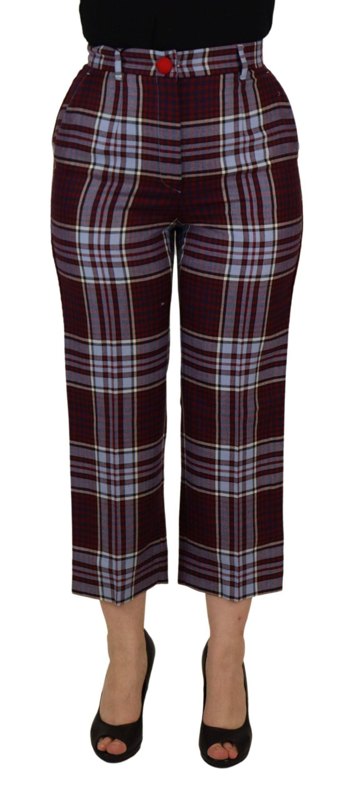 Pantalon cropped à taille haute à carreaux gris de Dolce & Gabbana, style élégant et tendance.