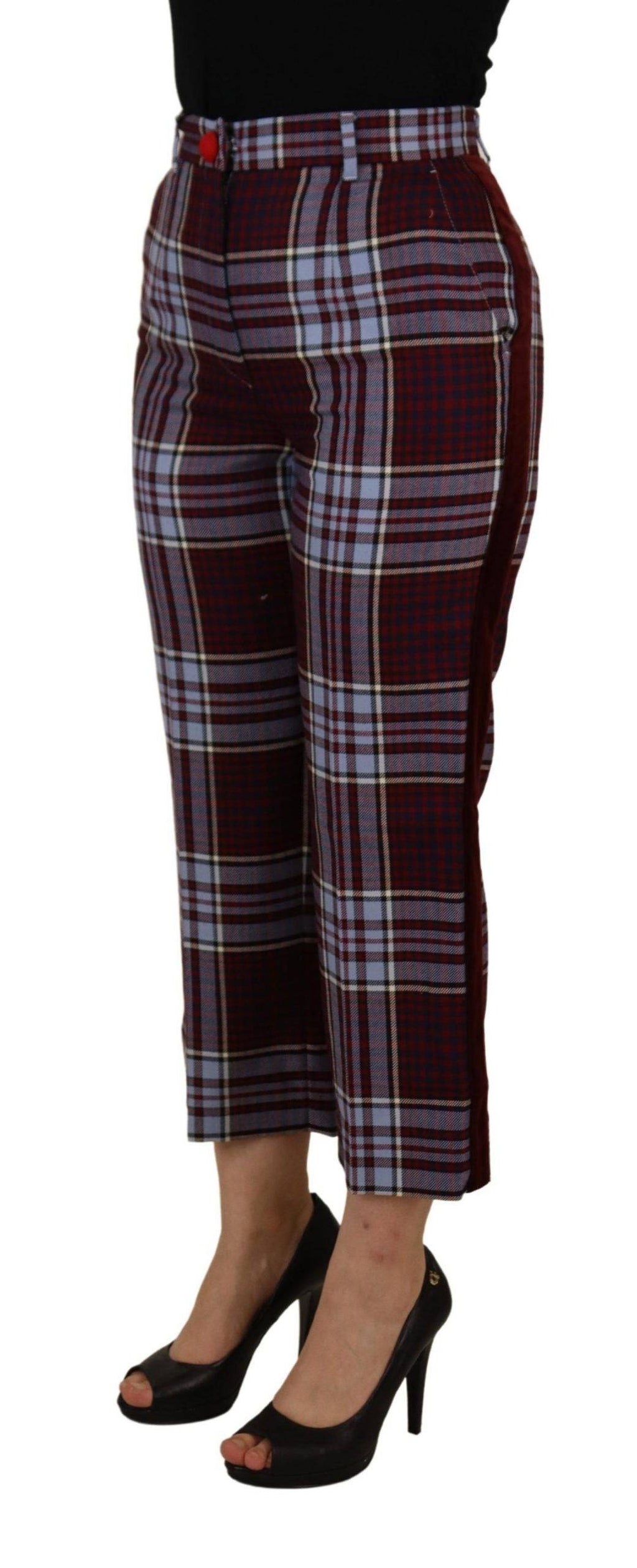 Pantalon cropped à taille haute Dolce & Gabbana à carreaux gris, style chic et élégant.