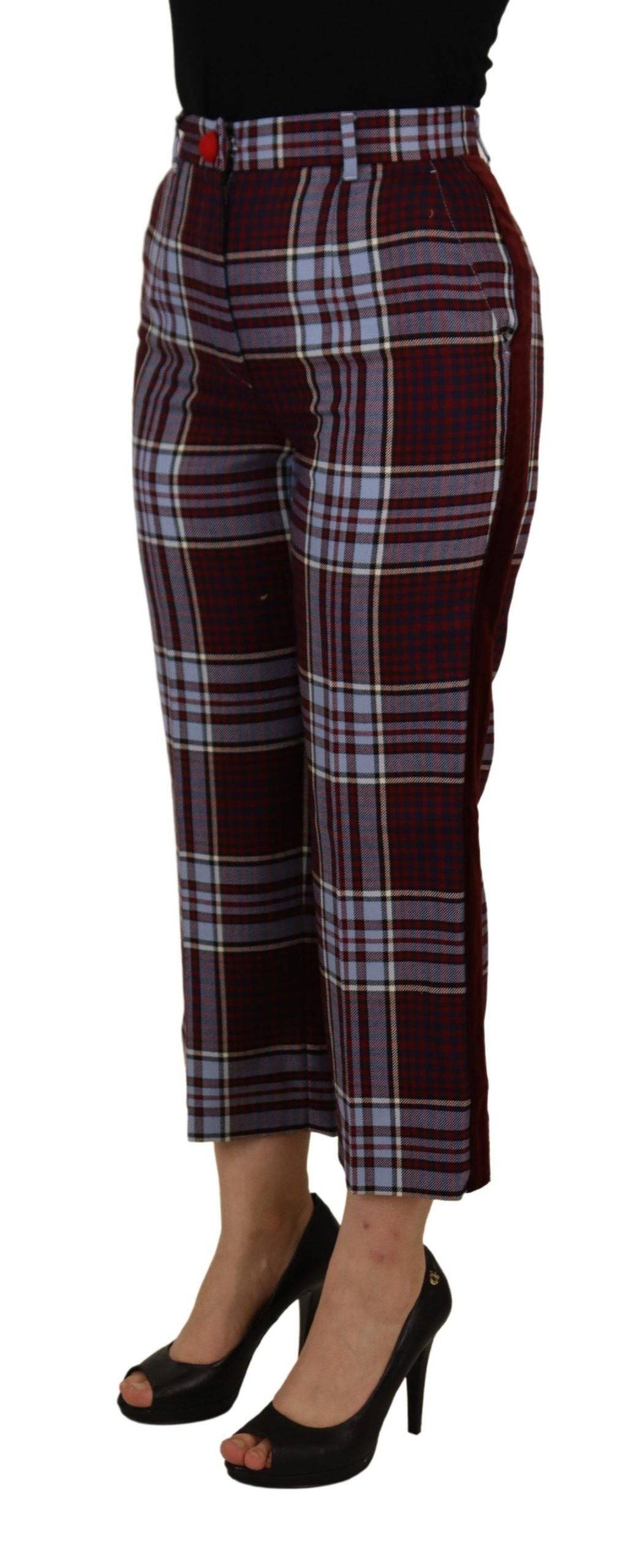 Pantalon cropped à taille haute Dolce & Gabbana à carreaux gris, style chic et élégant.