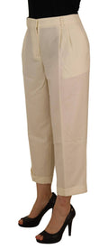 Pantalon Dolce & Gabbana ivoire à taille haute, coupe cropped avec ourlet plié, style élégant et moderne.