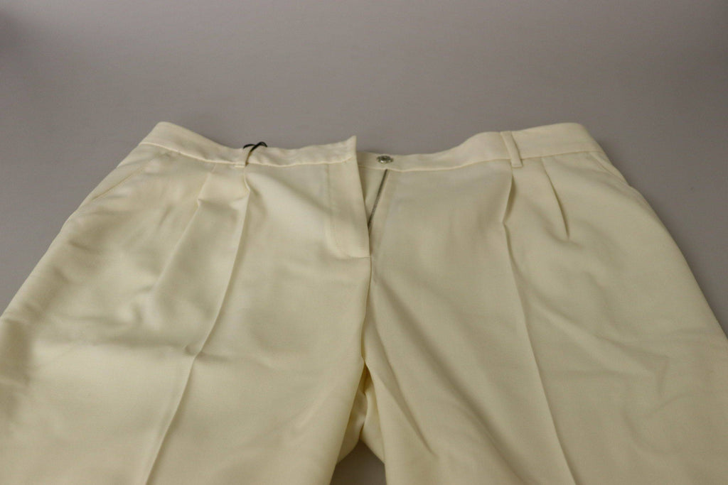 Pantalons Dolce & Gabbana ivoire à taille haute, coupe cropped, ourlet plissé, style chic et élégant, vue de face