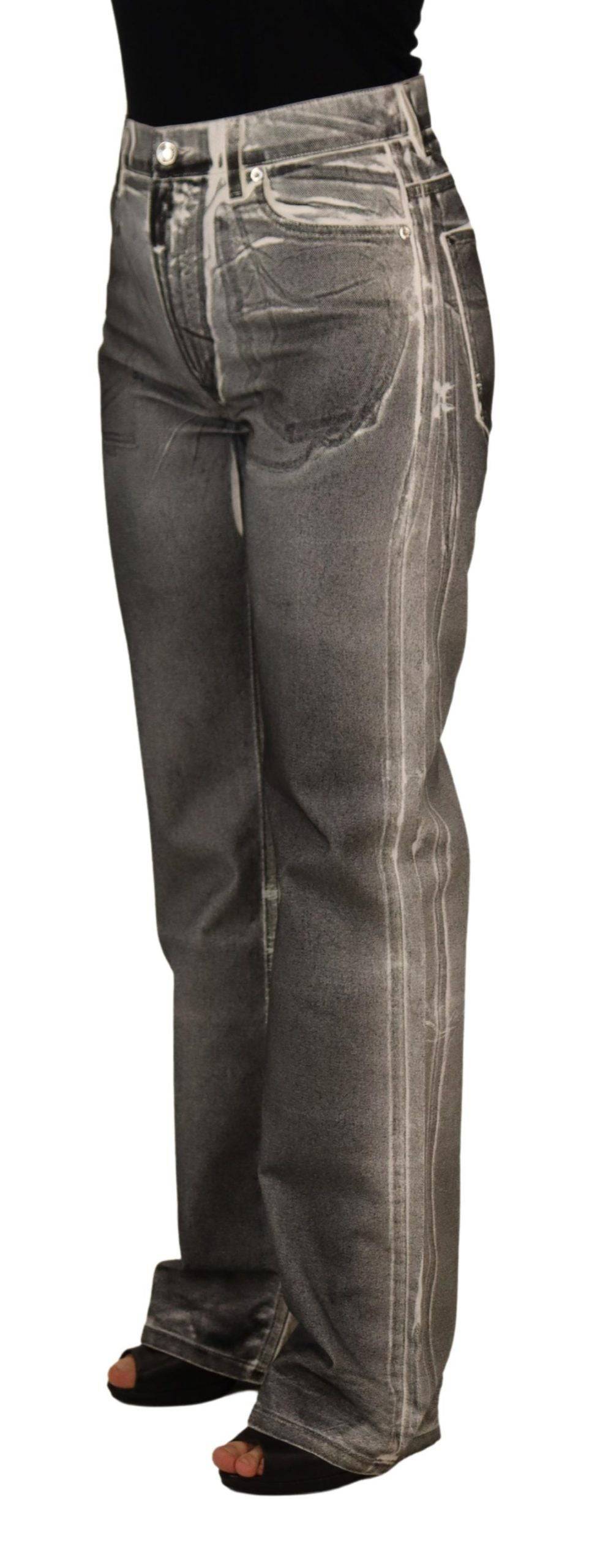 Pantalons en jean gris délavé à taille haute de Dolce & Gabbana, en coton, denim élégant et tendance.