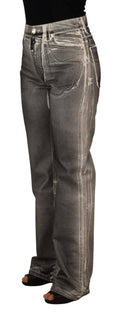 Pantalons en jean gris délavé à taille haute de Dolce & Gabbana, en coton, denim élégant et tendance.
