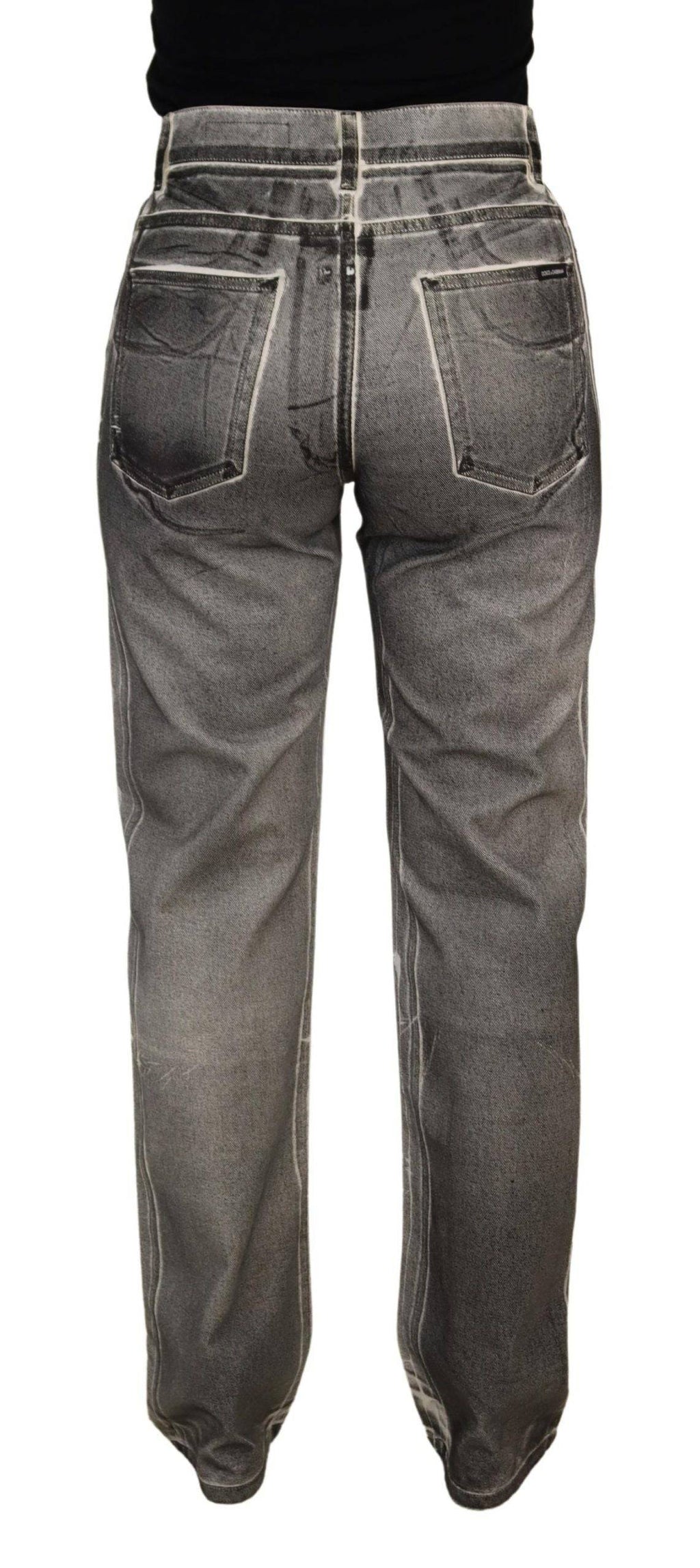 Pantalon en jean gris délavé à taille haute Dolce & Gabbana en coton, style décontracté et moderne.