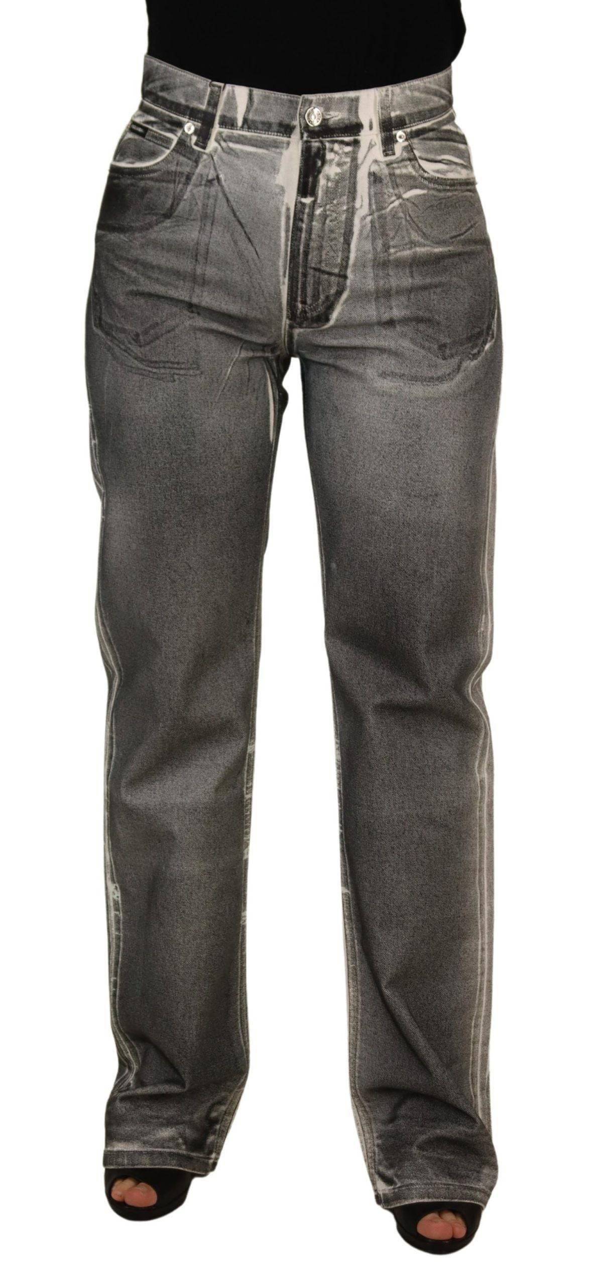 Pantalon en jean gris délavé à taille haute de Dolce & Gabbana, en coton, affichant une coupe moderne et élégante.