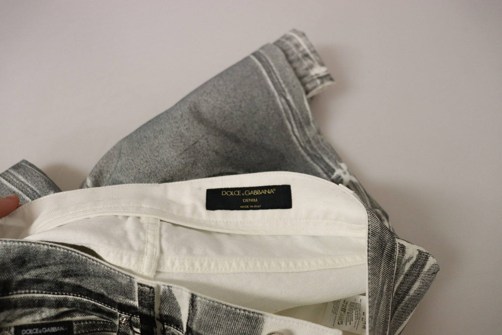 Pantalon en jean gris délavé à taille haute de Dolce & Gabbana, en coton, style pantalon denim pour femme.