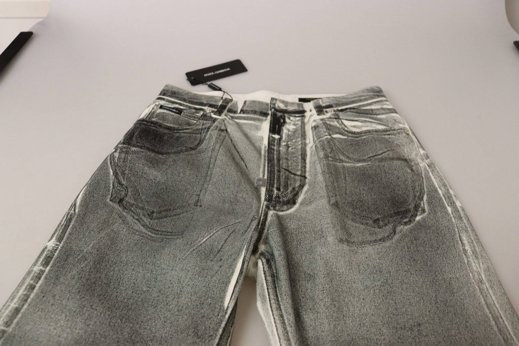 Pantalons en jean gris délavé à taille haute de Dolce & Gabbana, en coton, style décontracté et tendance.