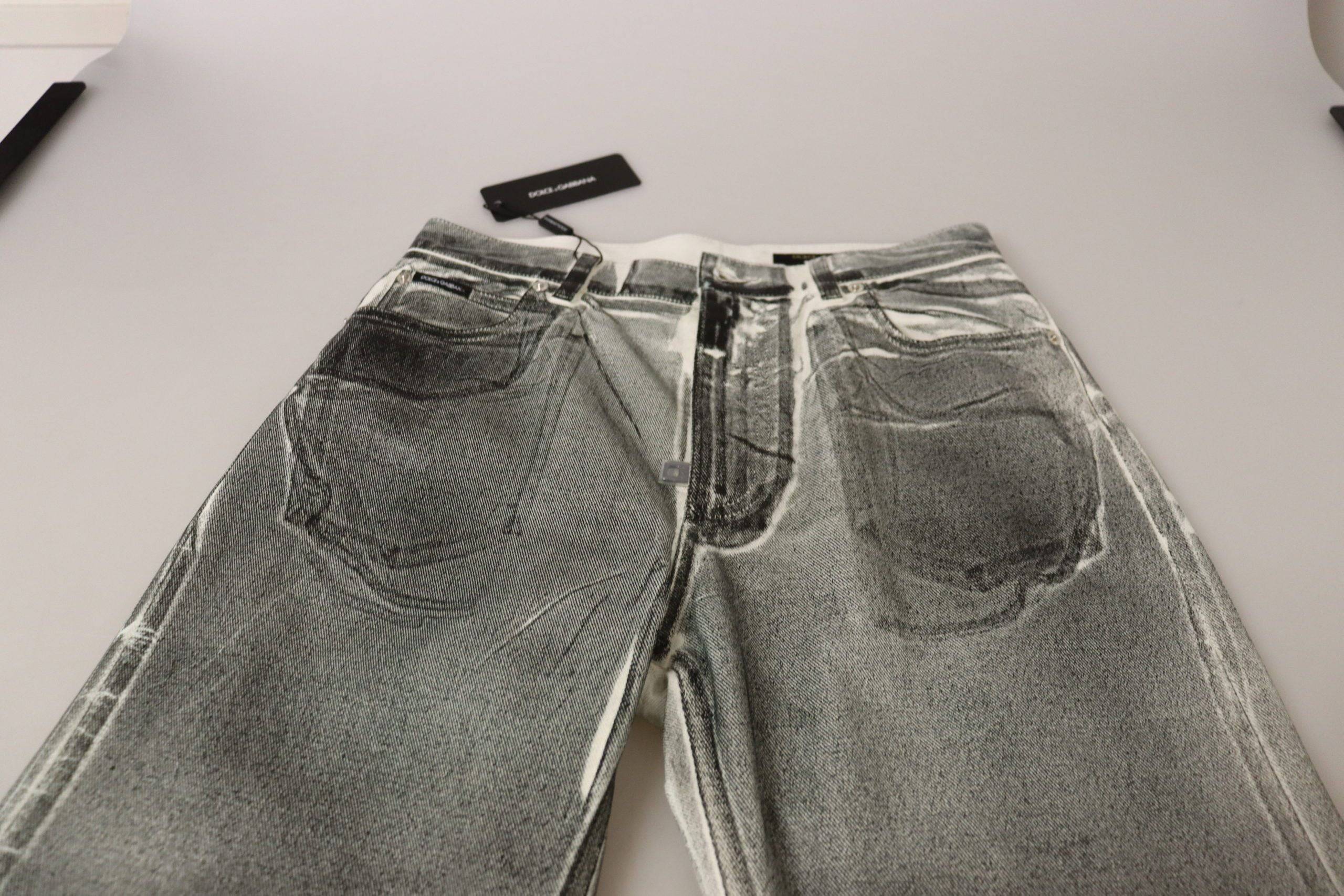 Pantalons en jean gris délavé à taille haute de Dolce & Gabbana, en coton, style décontracté et tendance.