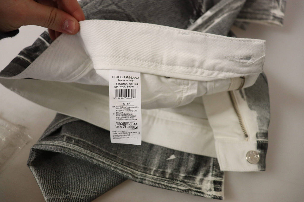 Pantalon en denim gris délavé à taille haute Dolce & Gabbana, en coton, style jeans pour femme.