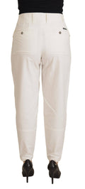 Pantalons pour femmes Dolce & Gabbana en coton blanc à taille haute et coupe tapered, vue détaillée du produit.