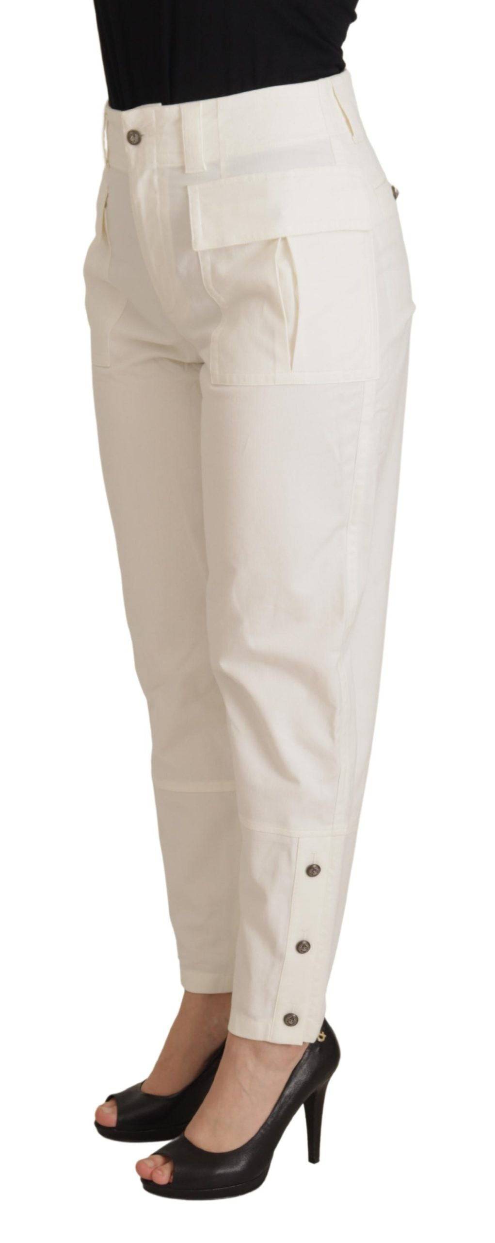 Pantalon blanc en coton à taille haute et coupe tapered pour femmes de Dolce & Gabbana, vue de face.