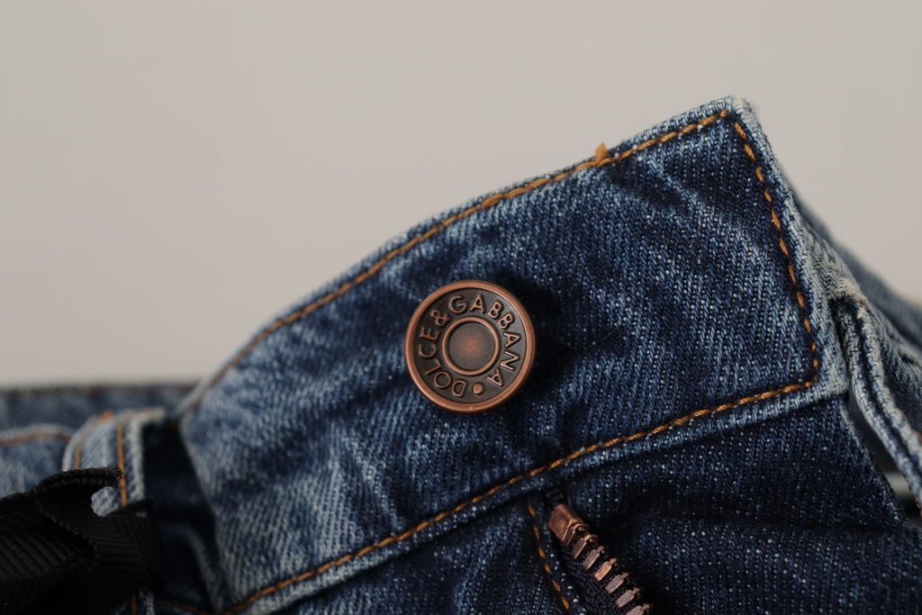Pantalons en jean en denim bleu Dolce & Gabbana avec logo en forme de cœur Baroque et patch de marque.
