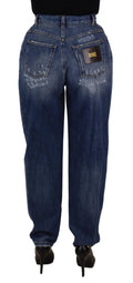 Pantalons décontractés à taille haute en denim bleu délavé par Dolce & Gabbana, coupe ample et style élégant.