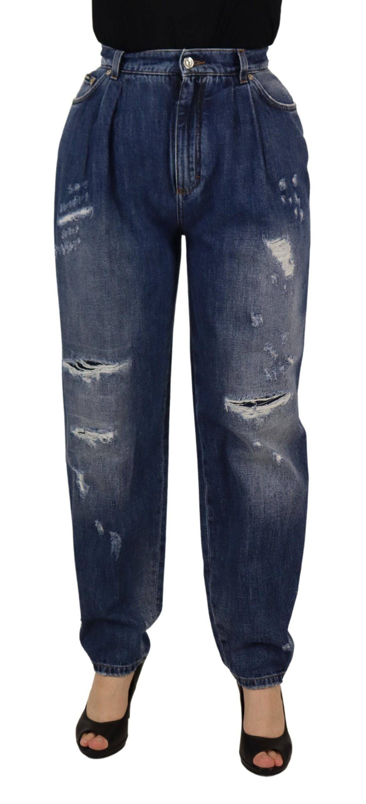 Pantalon bleu délavé à taille haute et coupe ample de Dolce & Gabbana, mode élégante et confortable.