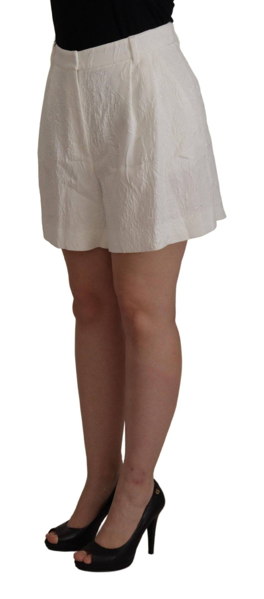 Shorts en coton blancs Dolce & Gabbana, culotte à taille haute, mode élégante et confortable pour femmes.