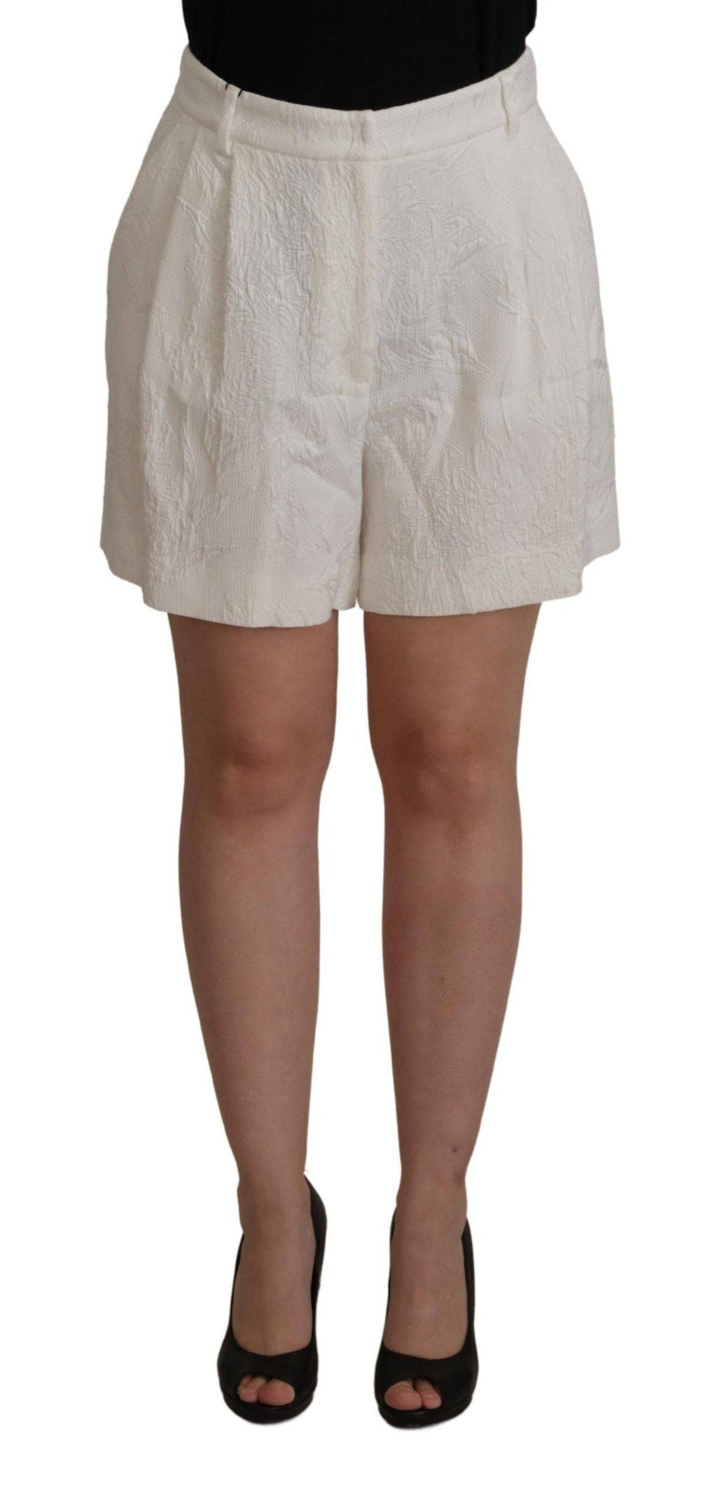 Shorts en coton blanc à taille haute Dolce & Gabbana, culotte élégante et décontractée, vue de face.
